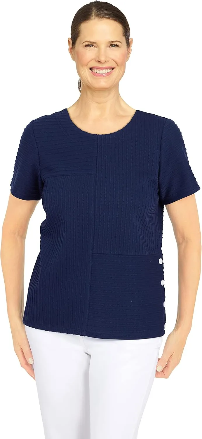 Alfred Dunner Women's Spliced Ottoman Texture Knit Top