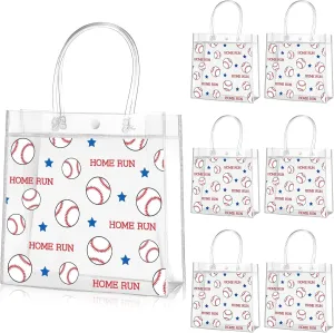 Aliceset 20 Pcs Baseball Clear PVC Gift Bag with Handles Sport Theme Party Favor Bag Bulk for Birthday Team Snack, 8x8x3.15''