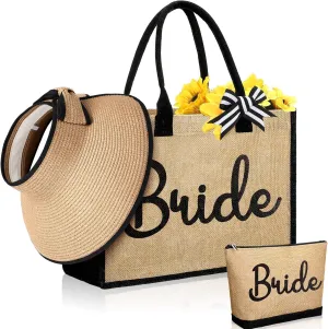 Aliceset 3 Pcs Wedding Bride Gift Bags Set for Women Canvas Tote Bag Beach Handbags for Bridal Shower Bachelorette Party