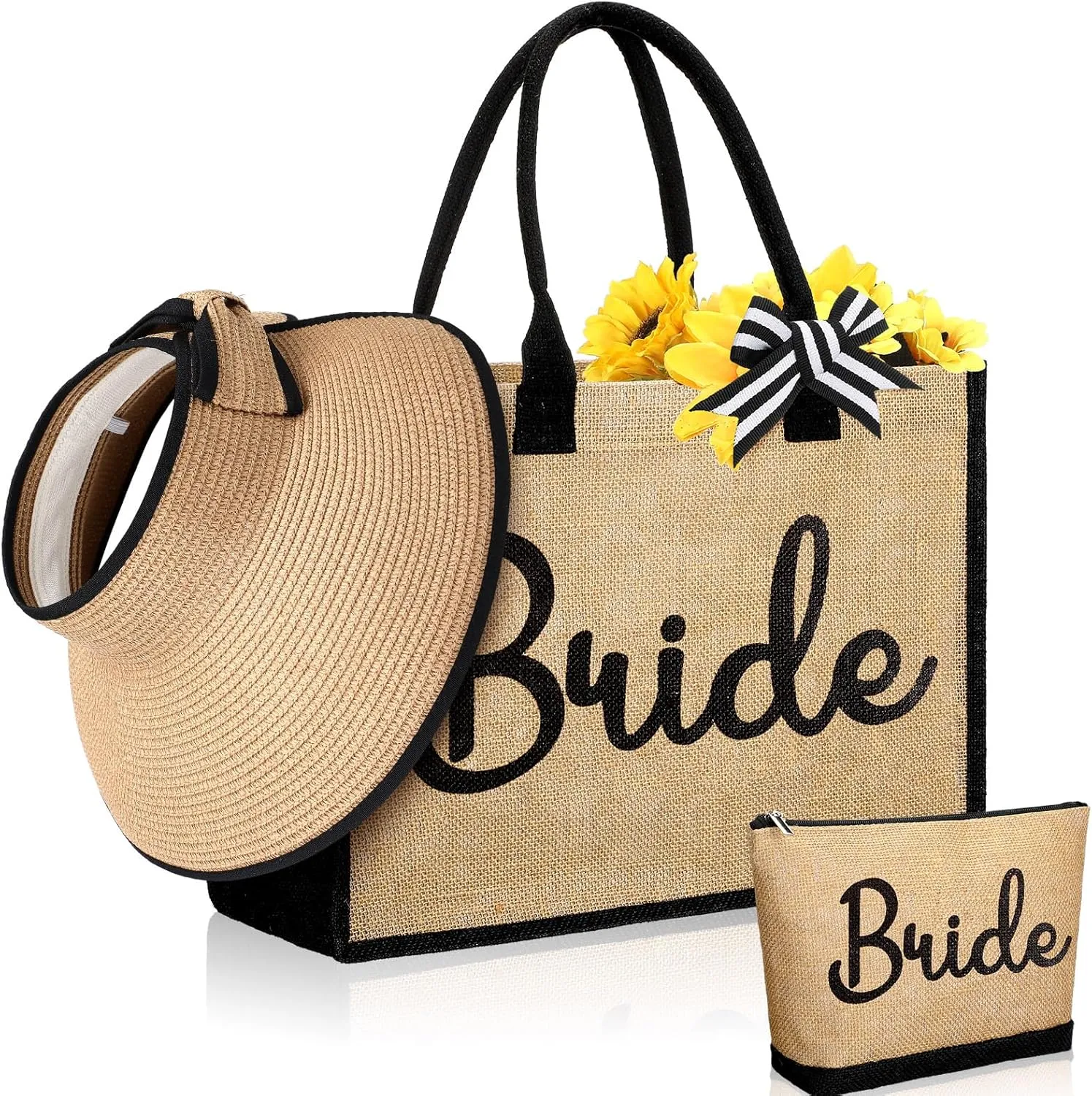 Aliceset 3 Pcs Wedding Bride Gift Bags Set for Women Canvas Tote Bag Beach Handbags for Bridal Shower Bachelorette Party