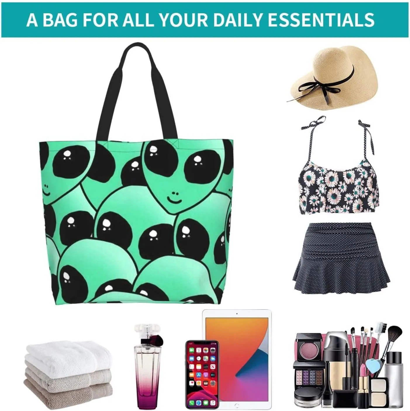 Alien Invasion Tote Bag Shopping Bag Portable Handbags Tote Shoulder Bucket Bags for Women