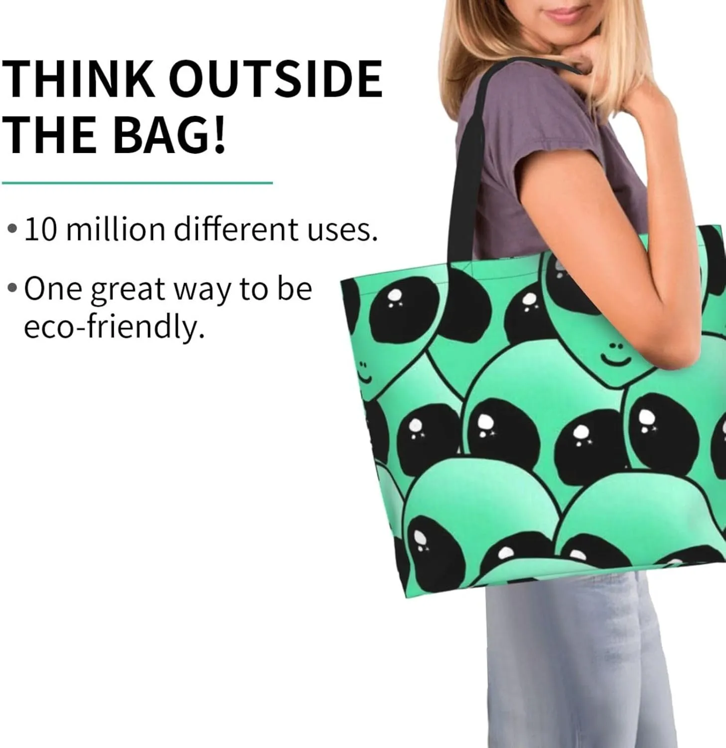 Alien Invasion Tote Bag Shopping Bag Portable Handbags Tote Shoulder Bucket Bags for Women