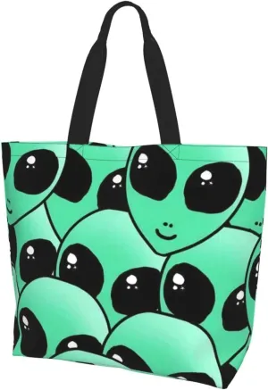 Alien Invasion Tote Bag Shopping Bag Portable Handbags Tote Shoulder Bucket Bags for Women