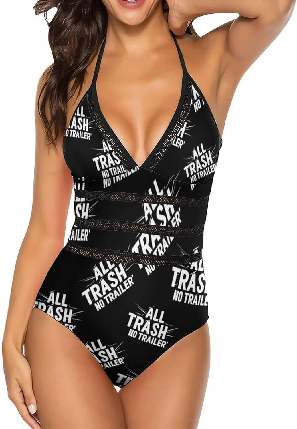 All Trash No Trailer Classic One Piece Swimsuit Women V Neck Printed Hollow Bathing Suit Swimsuit Bikini Sets