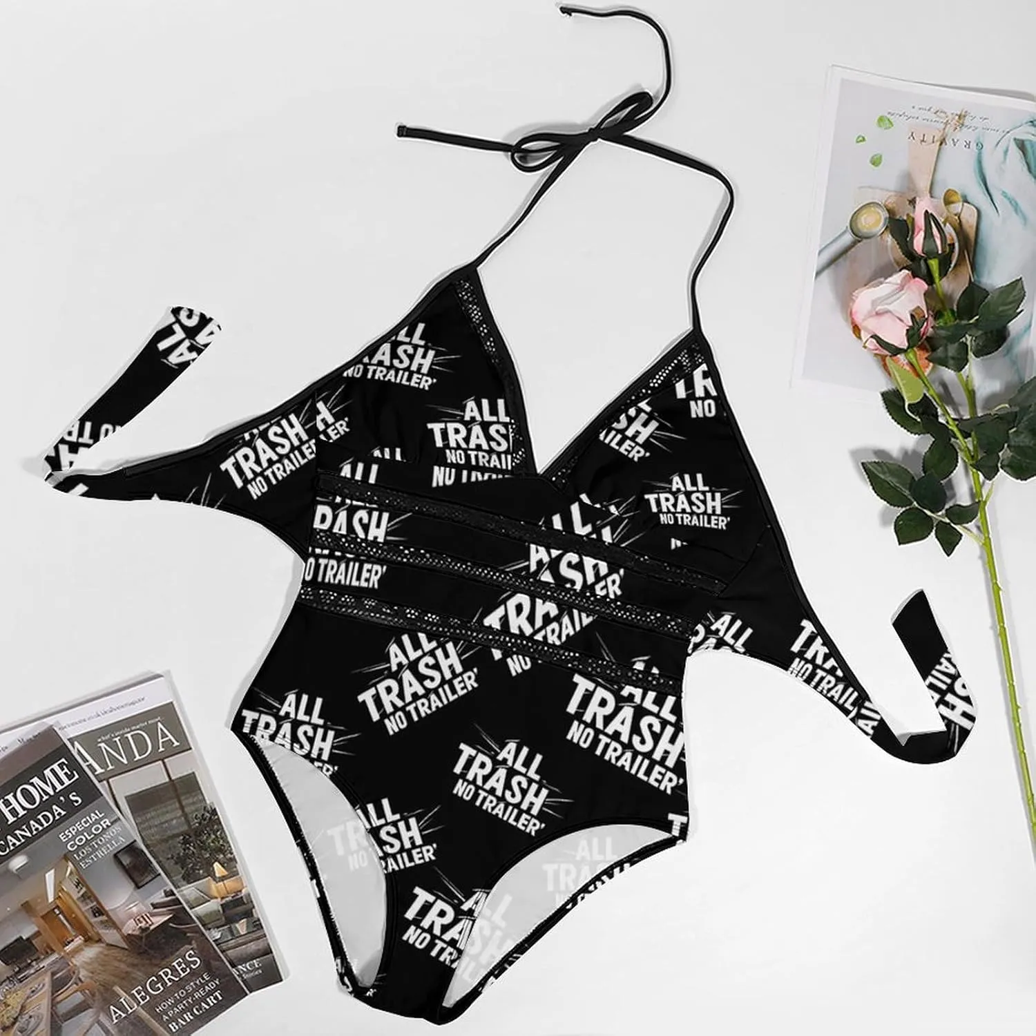 All Trash No Trailer Classic One Piece Swimsuit Women V Neck Printed Hollow Bathing Suit Swimsuit Bikini Sets