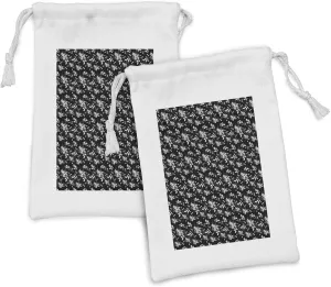 Ambesonne Autumn Fabric Pouch Set of 2, Fall Leaves Shedding from Deciduous Trees Beauty in Nature Illustration, Small Drawstring Bag for Toiletries Masks and Favors, 9" x 6", Charcoal Grey and White