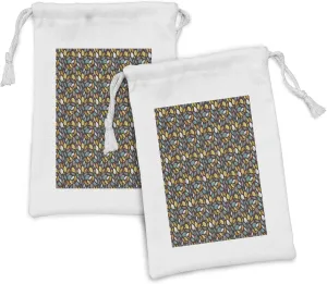 Ambesonne Autumn Fabric Pouch Set of 2, Leaves in Various Fall Tones Deciduous Trees Leafage Woody Season Print, Small Drawstring Bag for Toiletries Masks and Favors, 9" x 6", Brown and Multicolor