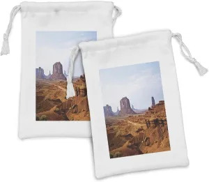 Ambesonne Desert Fabric Pouch Set of 2, Monument Valley View from John Fords Point Merritt Butte Sandstone Image, Small Drawstring Bag for Toiletries Masks and Favors, 9" x 6",