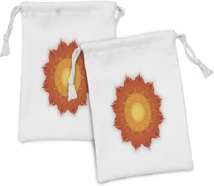 Ambesonne Mandala Fabric Pouch Set of 2, Shadowy Cosmic Traditional Design Aboriginal Ornamental Graphic, Small Drawstring Bag for Toiletries Masks and Favors, 9" x 6", Vermillion Rust