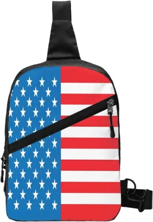 American Flags Blue Red Portable Sling Bags Packable Crossbody Bag Foldable Sport Daypack Reusable Shoulder Backpack Diagonally Chest Bag for Workout Travel