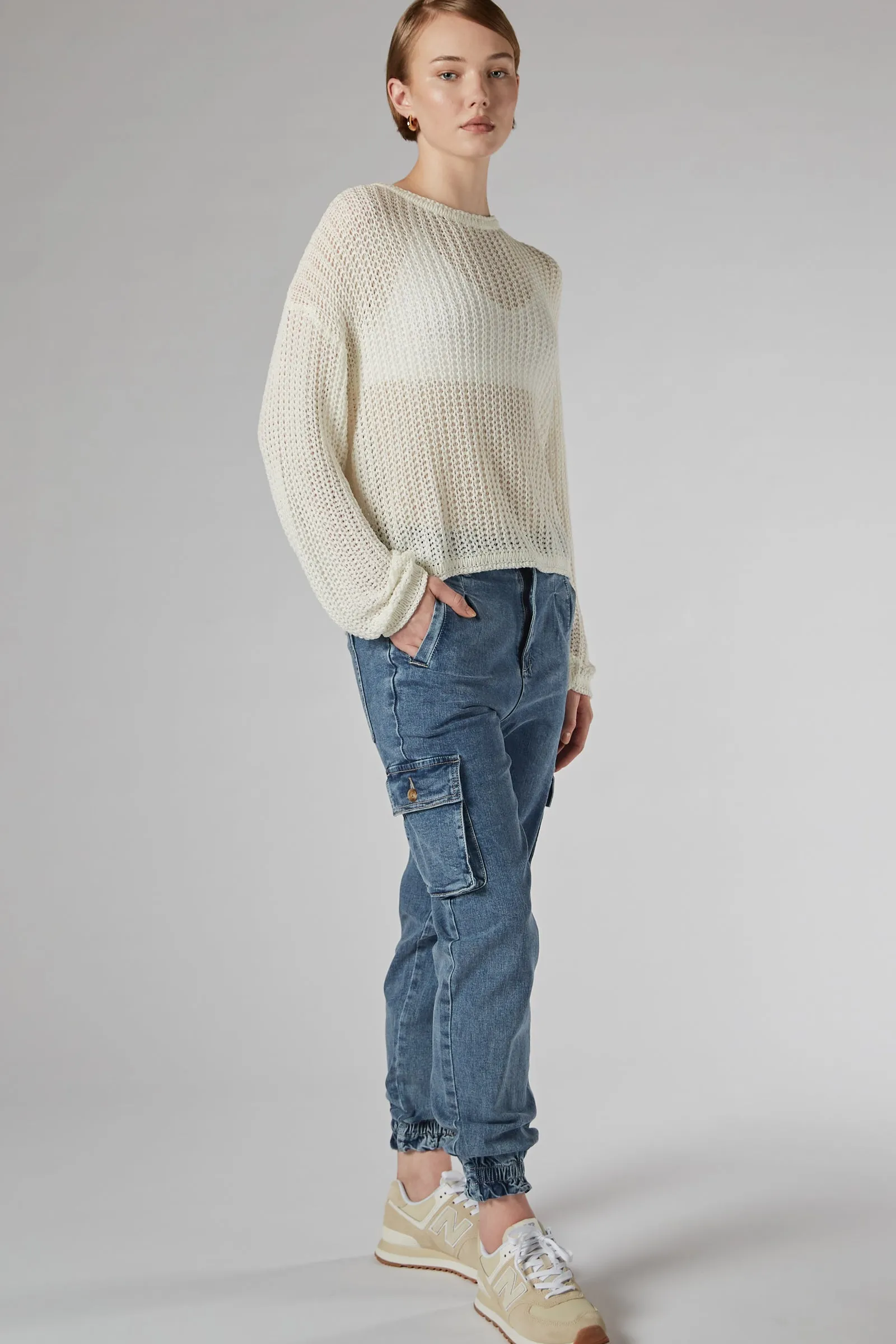 AMOS IVORY CROCHET KNIT TOP