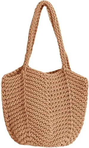 Andy's Orchids Crochet Tote Bag Mesh Beach Bag for Women Summer Knit Bag Shoulder Handbags (Coffee)