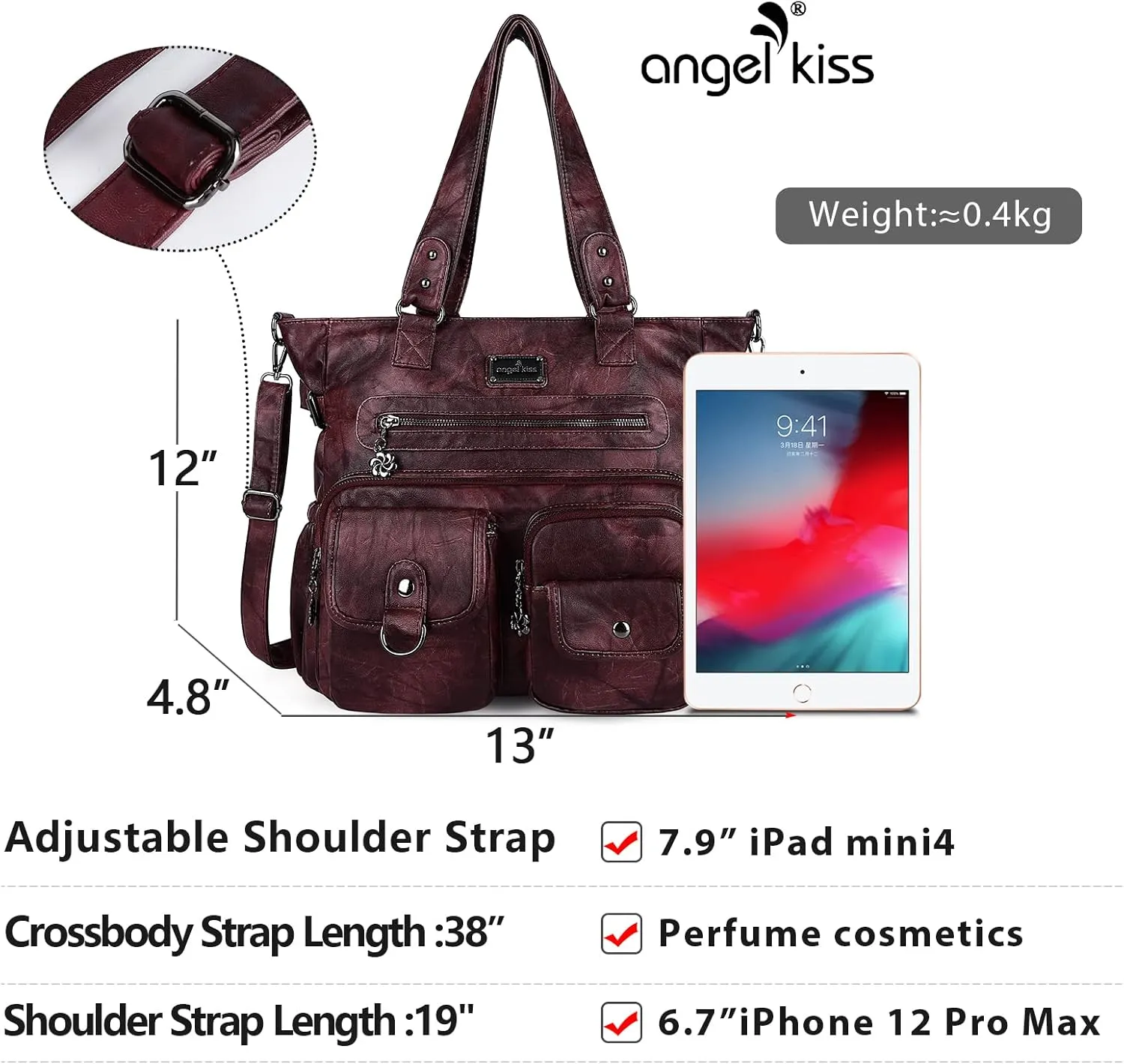 Angelkiss Purses Handbags for Women PU Tote Satchel Bags for Women Pockets Shoulder Bags…