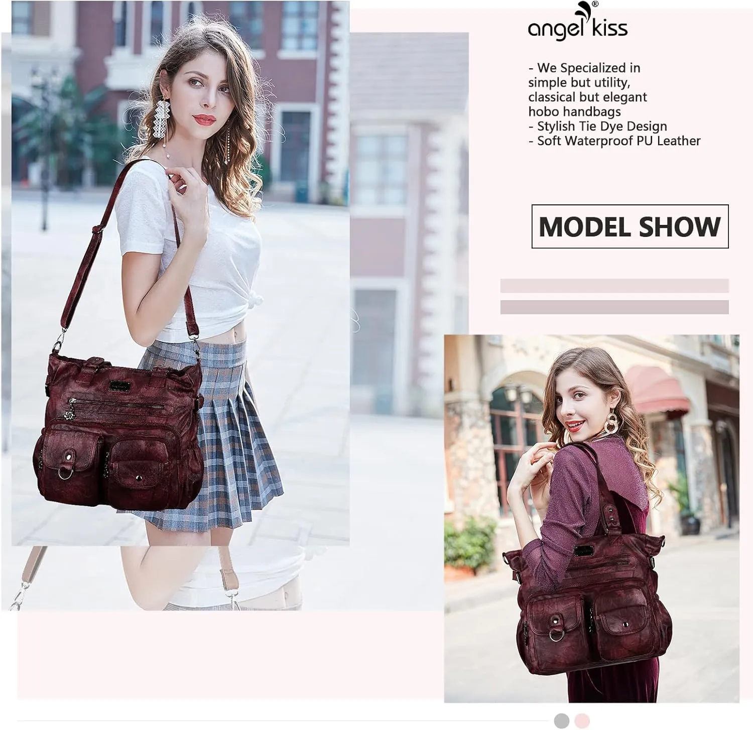 Angelkiss Purses Handbags for Women PU Tote Satchel Bags for Women Pockets Shoulder Bags…