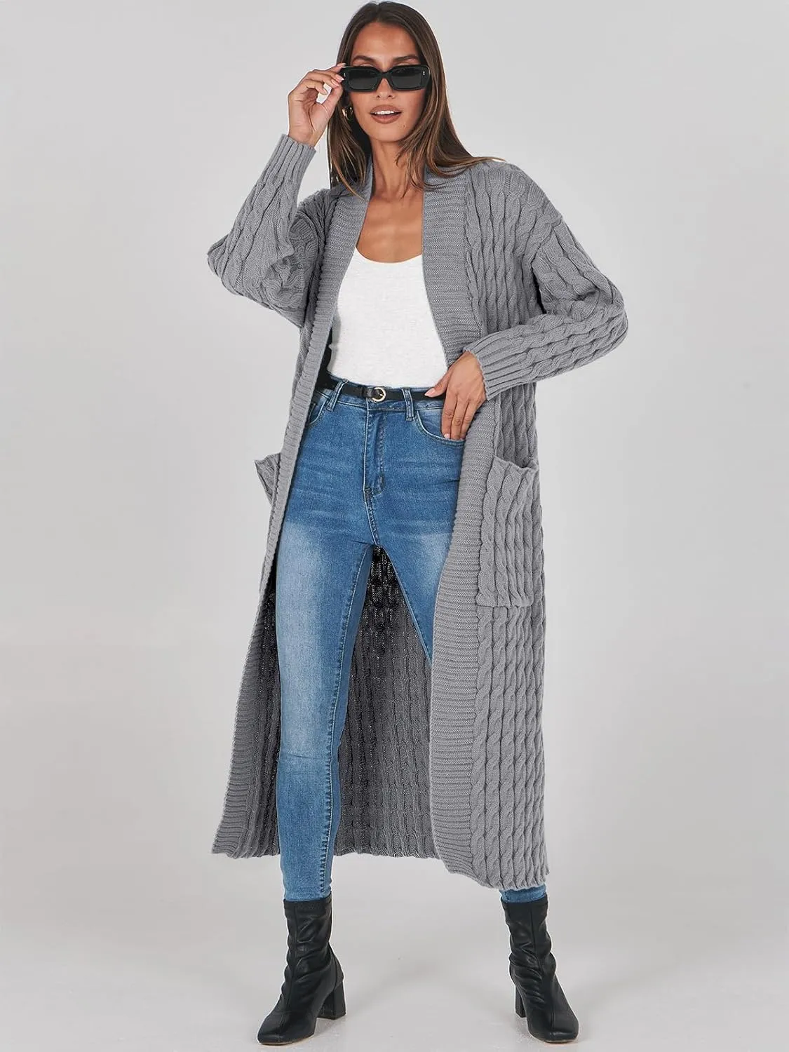 ANRABESS Womens Long Cardigan Sweater 2025 Oversized Coat Long Sleeve Open Front Knit Maxi Outwear Fall Trendy Jacket Clothes