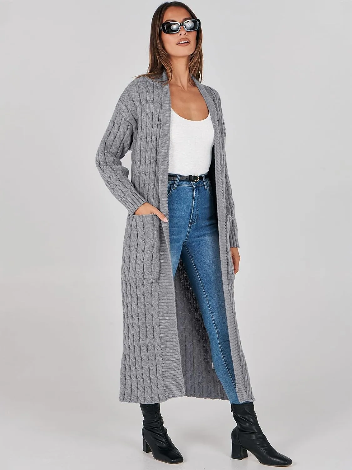 ANRABESS Womens Long Cardigan Sweater 2025 Oversized Coat Long Sleeve Open Front Knit Maxi Outwear Fall Trendy Jacket Clothes