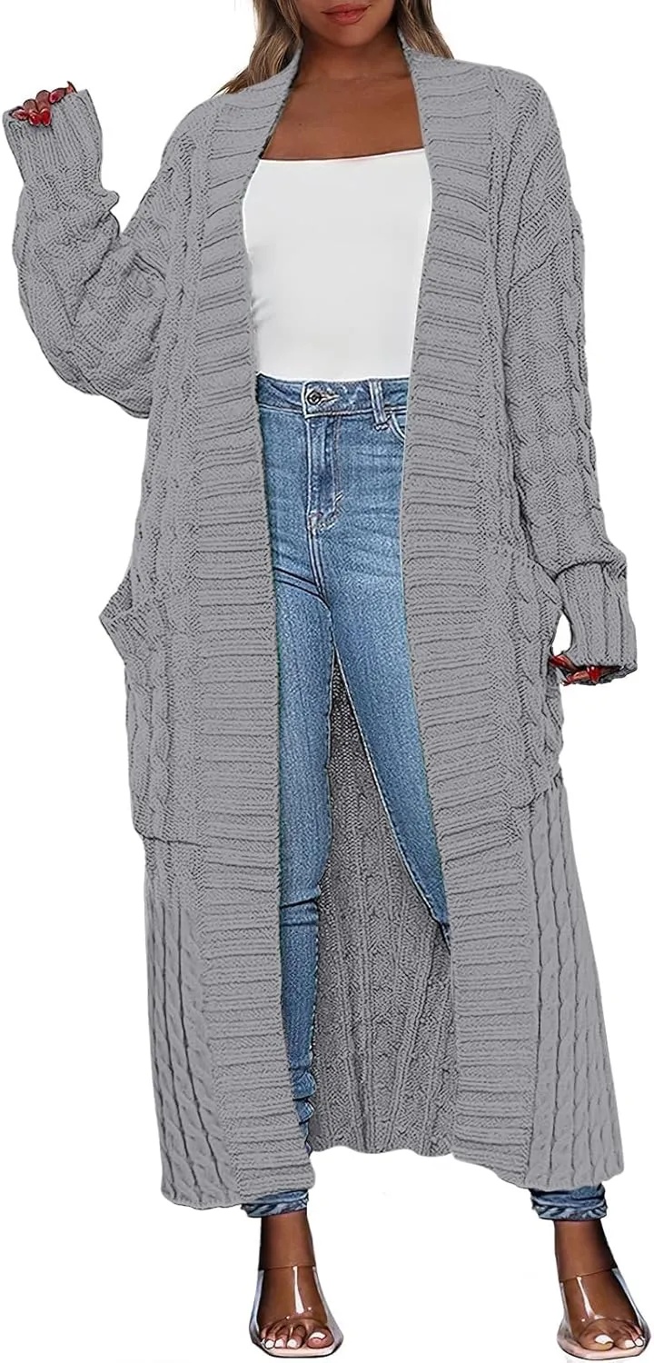 ANRABESS Womens Long Cardigan Sweater 2025 Oversized Coat Long Sleeve Open Front Knit Maxi Outwear Fall Trendy Jacket Clothes