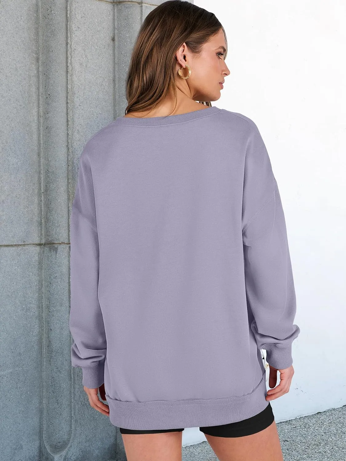 ANRABESS Womens Oversized Sweatshirts V Neck Long Sleeve Tunic Lightweight Pullover Shirts 2025 Fall Tops Teen Girls Outfits
