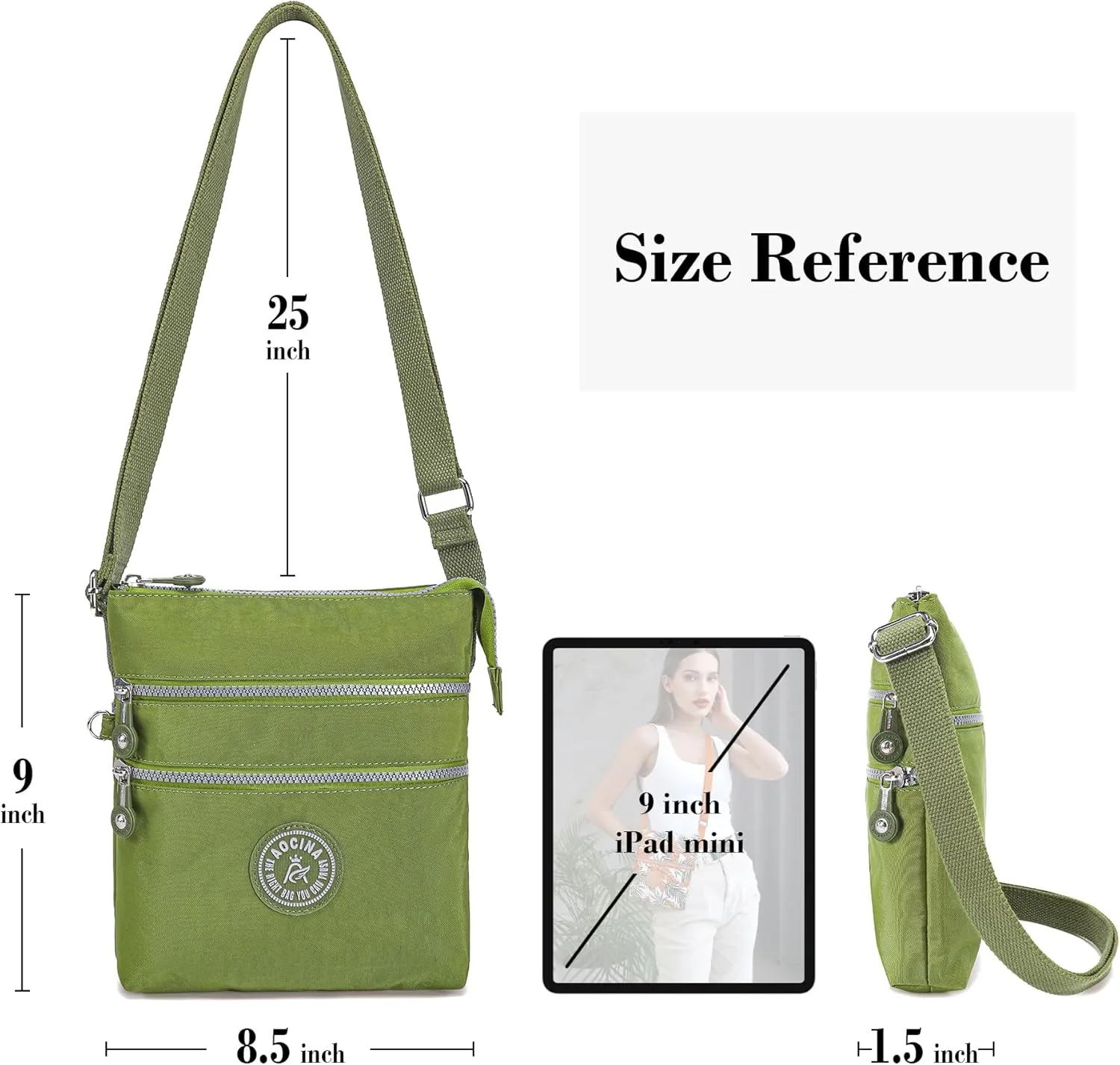 AOCINA Crossbody Purses for Women Lightweight Small Travel Bag Shoulder Purses and Handbags with Multi Zipper Pockets