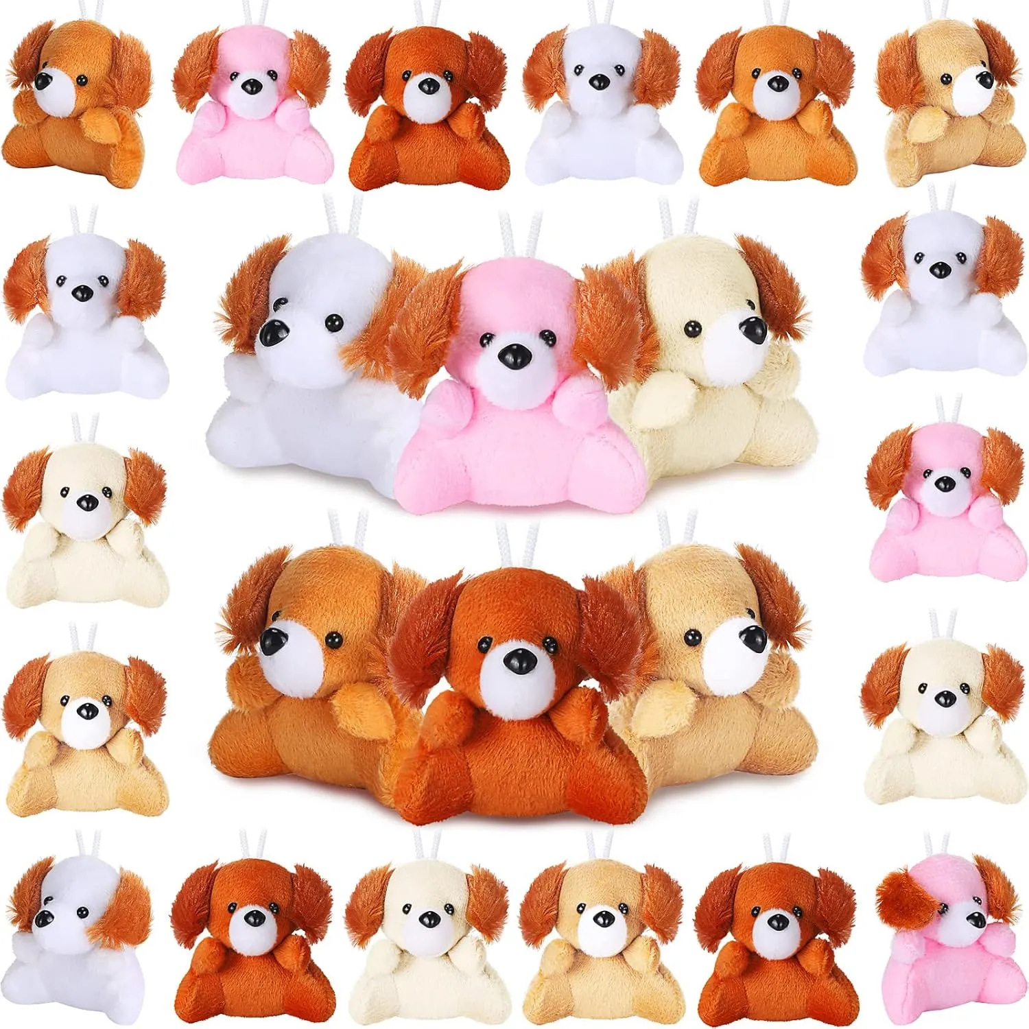 Aoriher 24 Pcs Mini Dog Plush Stuffed Animal Toys Bulk 3.15 Inch Small Cute Puppy Keychain Handbag Pendant for Farm Birthday Party Gifts Graduation Classroom Prizes Stuffers Doll