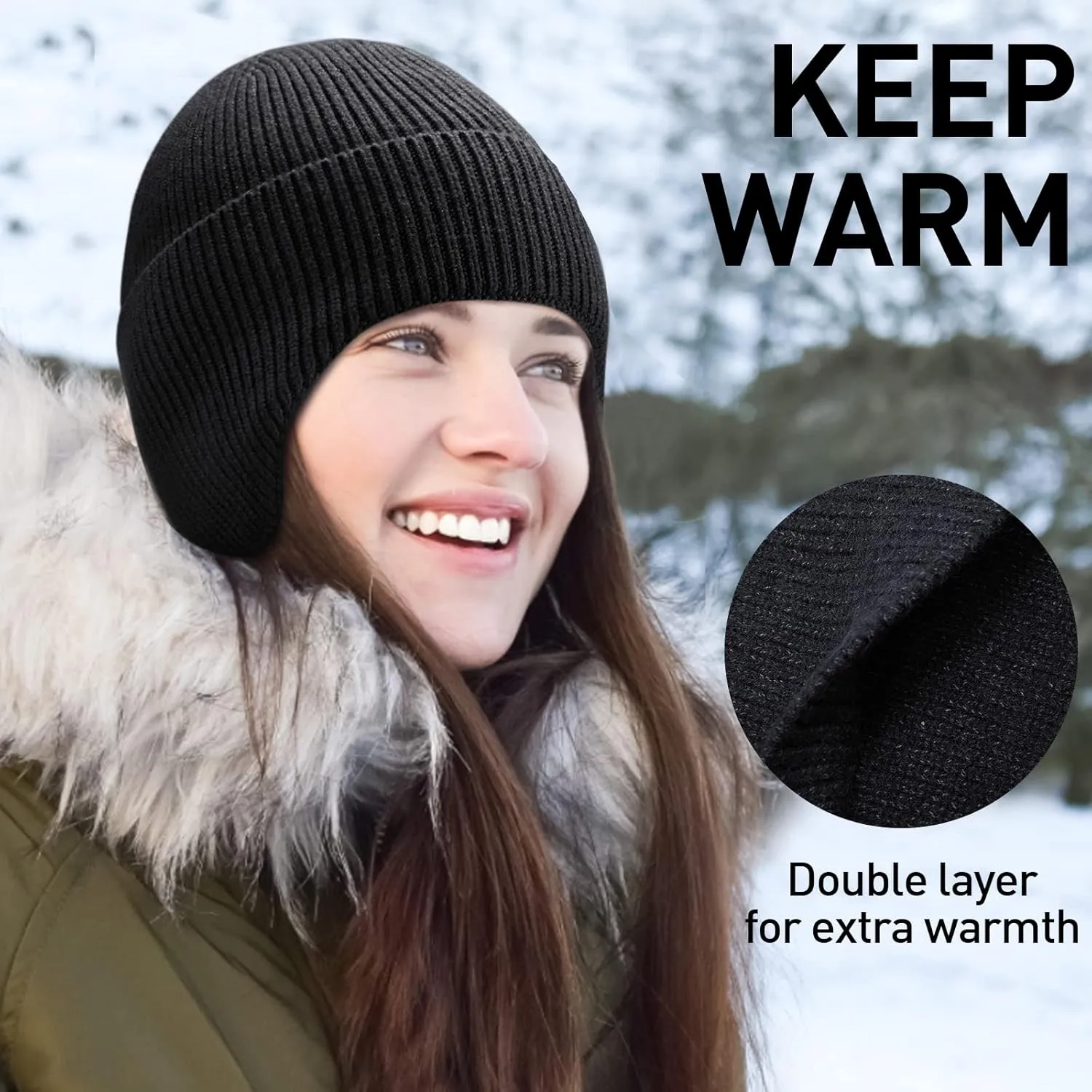 Arcweg Winter Men Women Winter Running Cycling Hat with Ear Flaps Snow Thermal Warm Knit Skull Cap Windproof Cold-Proof