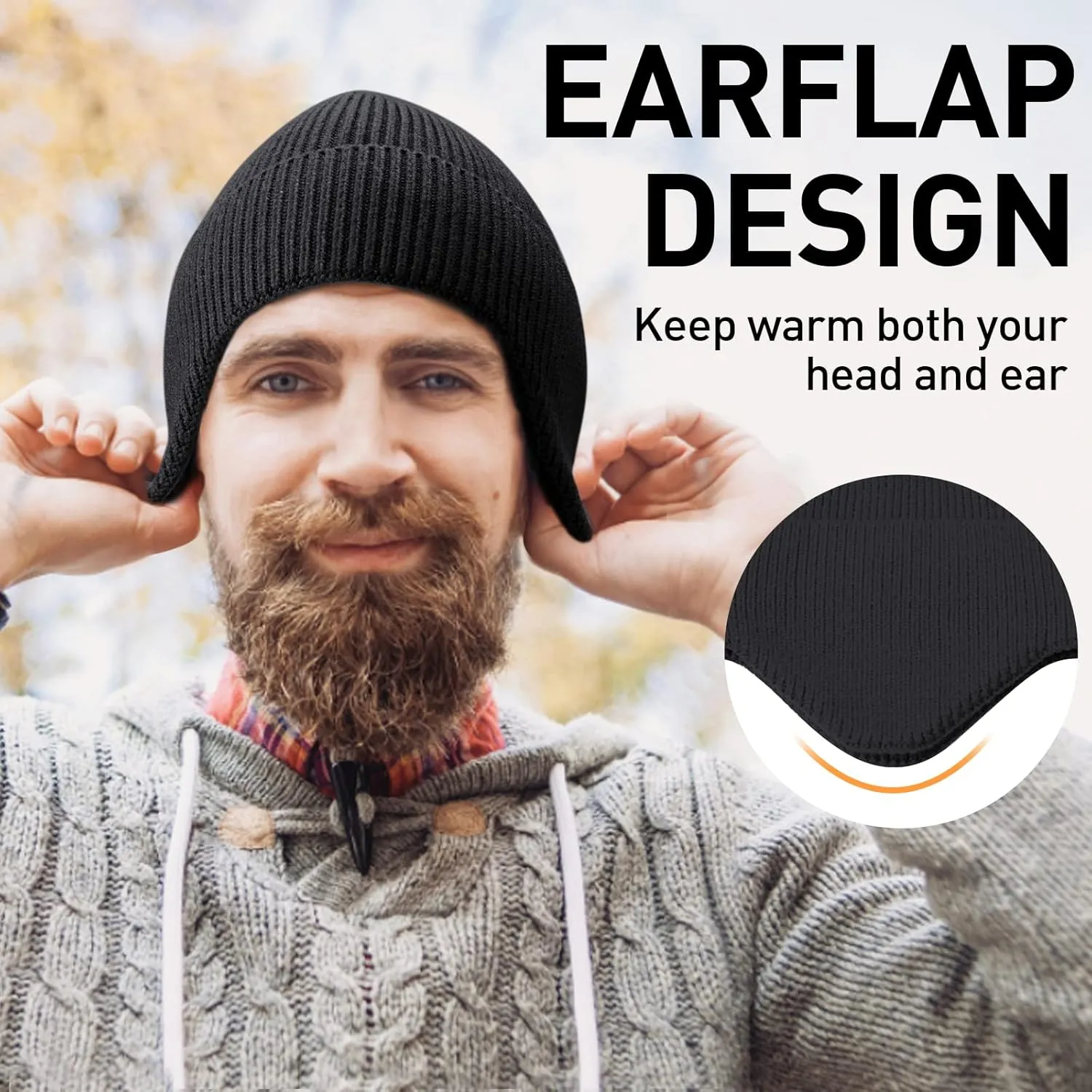 Arcweg Winter Men Women Winter Running Cycling Hat with Ear Flaps Snow Thermal Warm Knit Skull Cap Windproof Cold-Proof