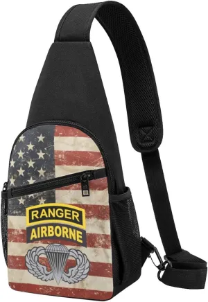 Army Ranger Tab Airborne and Wings Sling Bag Crossbody Backpack Shoulder Casual Daypack Bags for Men
