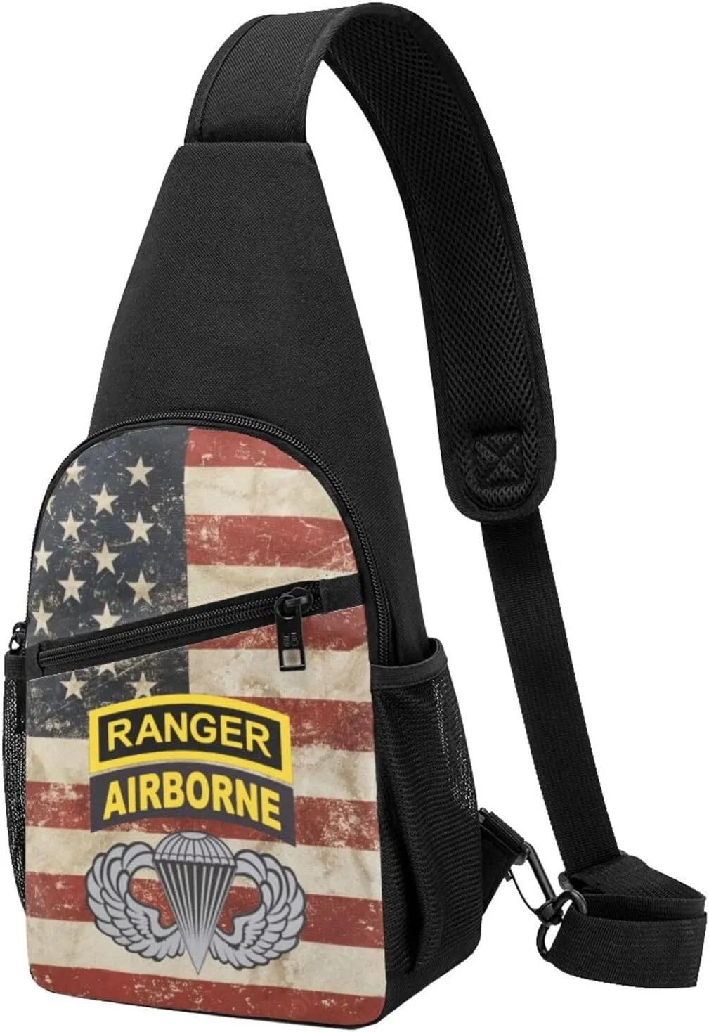 Army Ranger Tab Airborne and Wings Sling Bag Crossbody Backpack Shoulder Casual Daypack Bags for Men