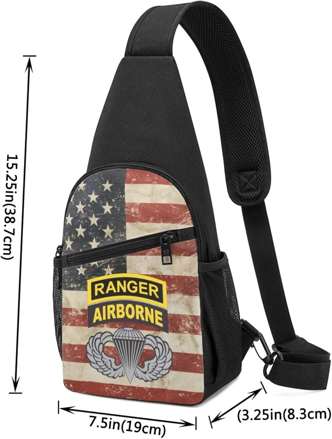 Army Ranger Tab Airborne and Wings Sling Bag Crossbody Backpack Shoulder Casual Daypack Bags for Men