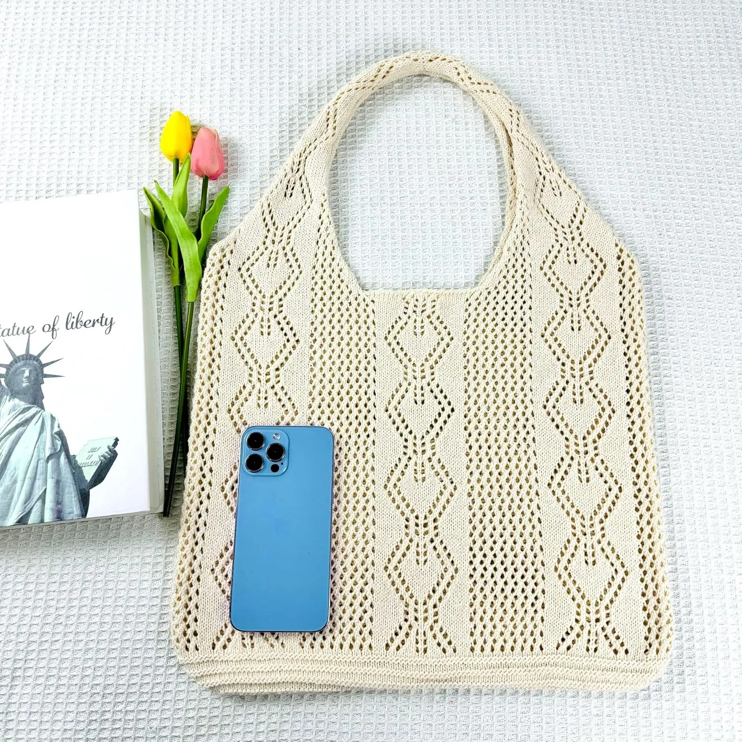 Aroghehiz Beach Bags for Women Crochet Tote Bag Summer Vacation Aesthetic Tote Knit Bag