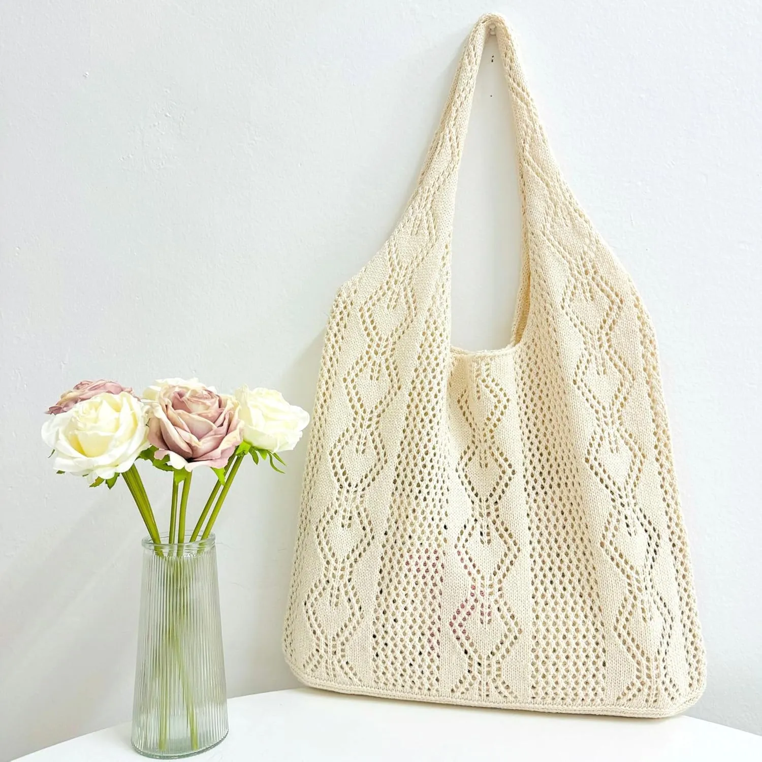 Aroghehiz Beach Bags for Women Crochet Tote Bag Summer Vacation Aesthetic Tote Knit Bag