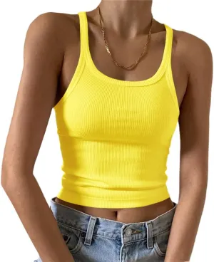 Artfish Women's Sleeveless Tank Top Form Fitting Scoop Neck Ribbed Knit Basic Cami Shirts
