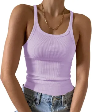 Artfish Women's Sleeveless Tank Top Form Fitting Scoop Neck Ribbed Knit Basic Cami Shirts