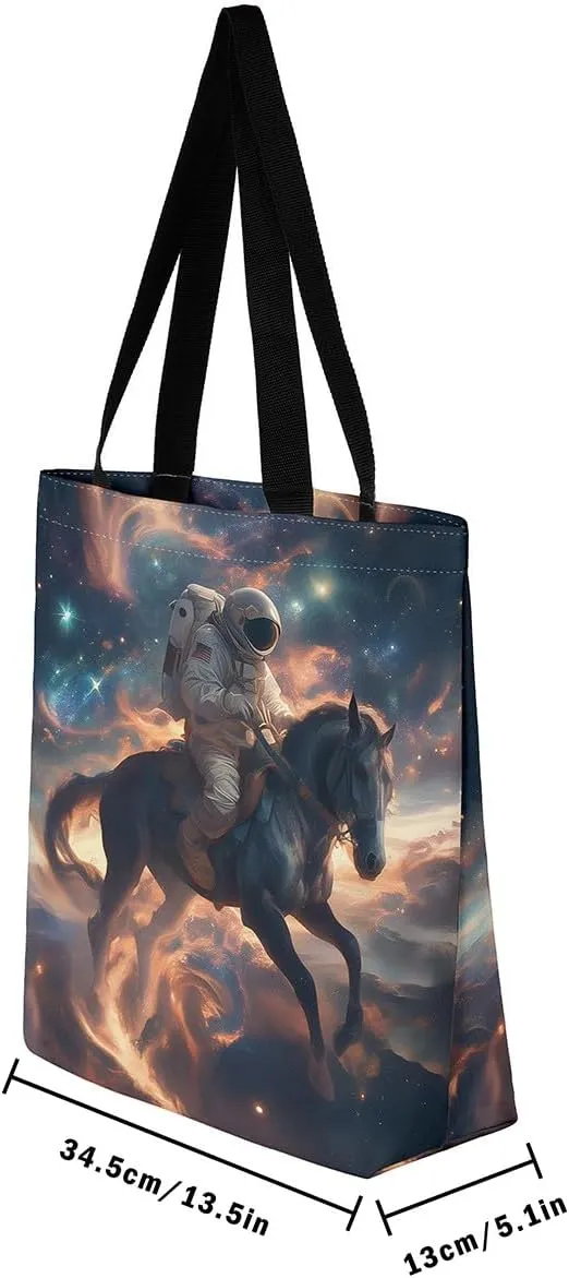 Astronaut Canvas Tote Bag,Fantasy Clouds Tote Bag,Outer Space Themed Shopping Grocery Bags
