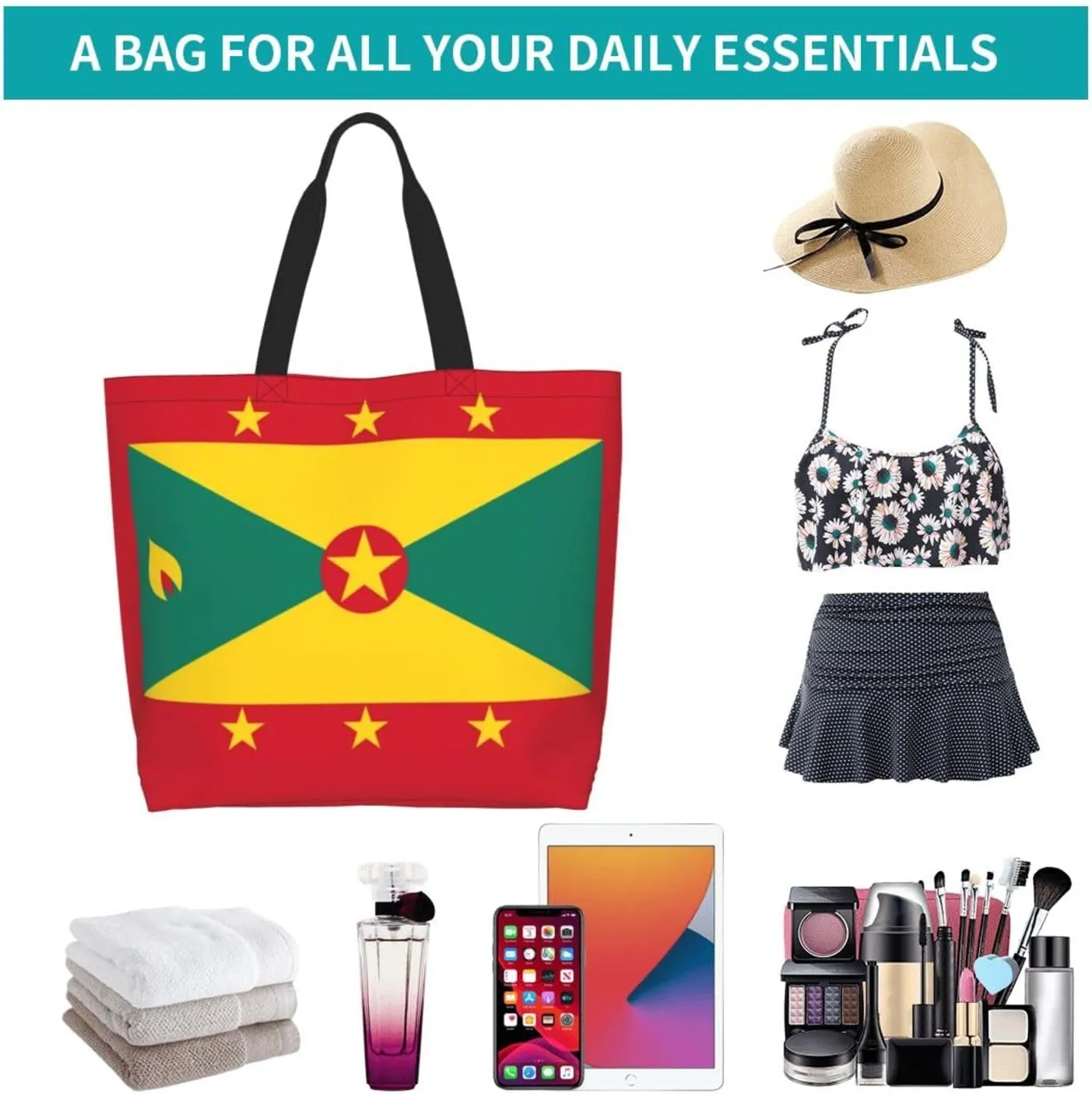 ASYG Cute Flag Tote Bag for Women and Men Reusable Shoulder Bags for Gym, Shopping, Beach,Travel