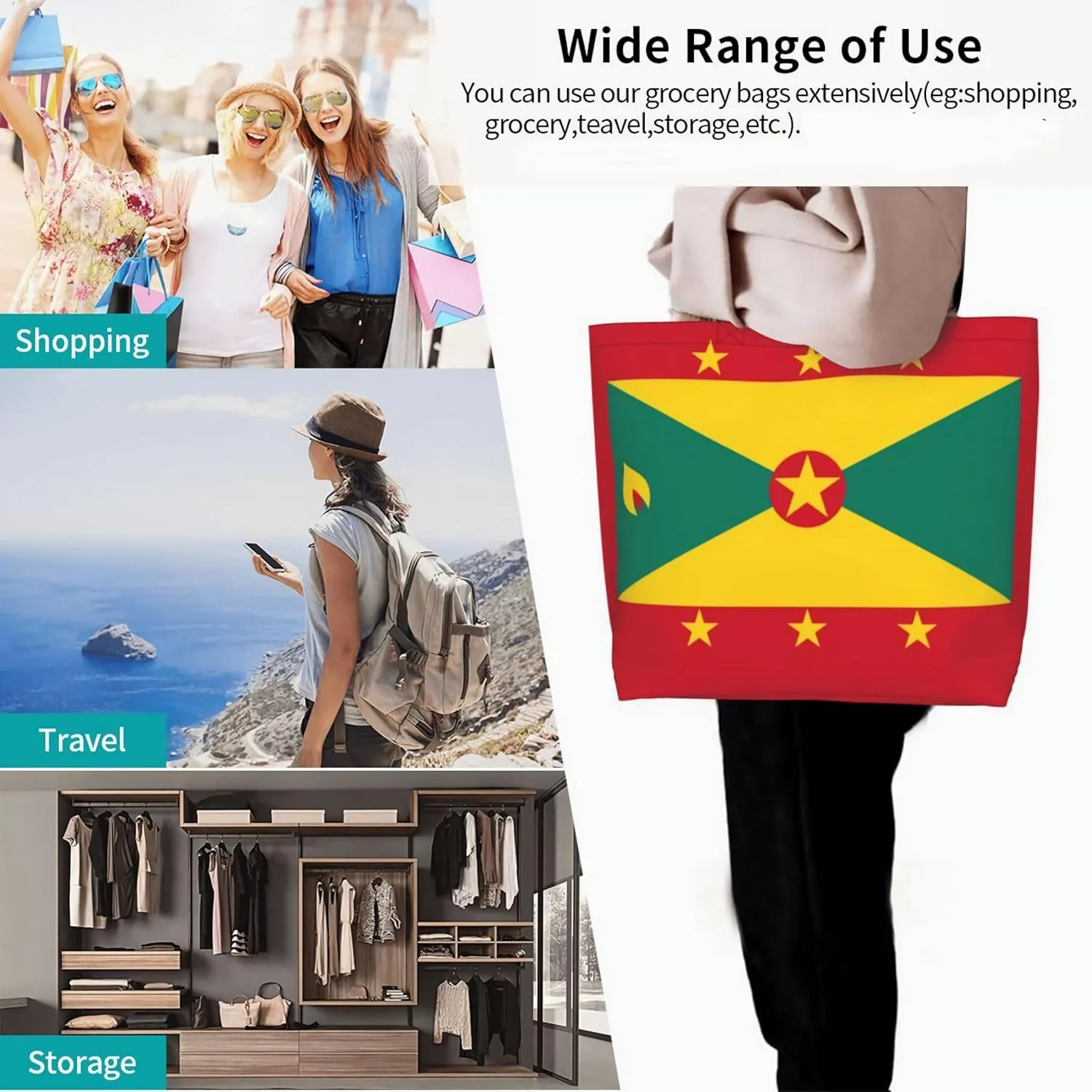 ASYG Cute Flag Tote Bag for Women and Men Reusable Shoulder Bags for Gym, Shopping, Beach,Travel