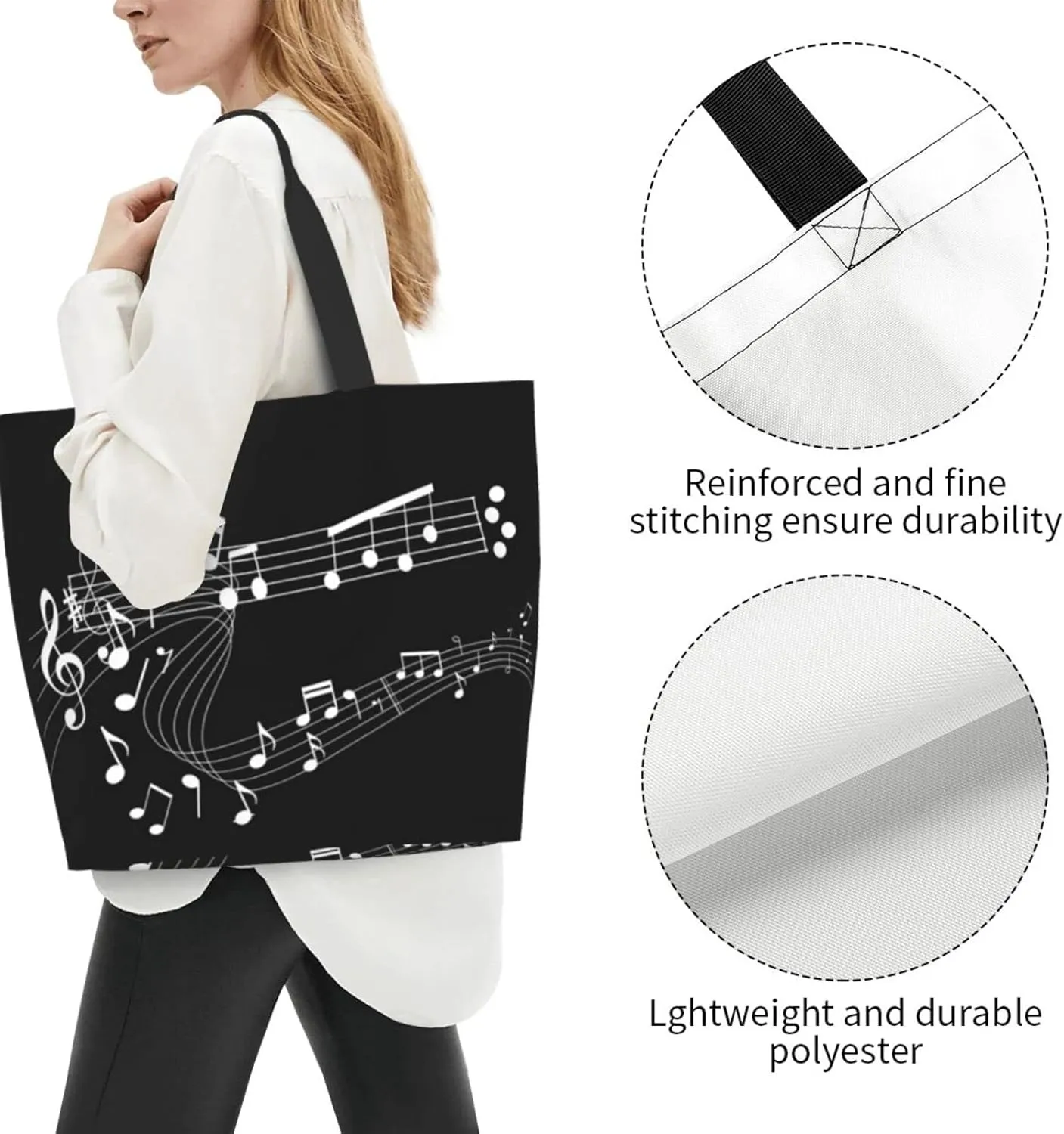 ASYG Music Tote Shoulder Bag Music Notes Bags Storage Handle Shopping Bag Portable Concert Bag