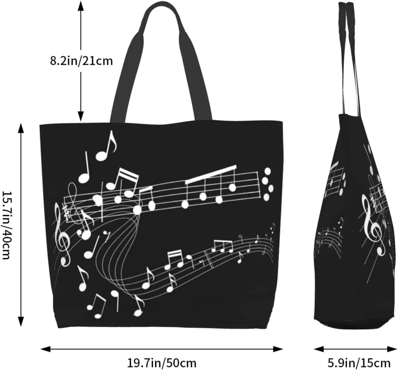 ASYG Music Tote Shoulder Bag Music Notes Bags Storage Handle Shopping Bag Portable Concert Bag