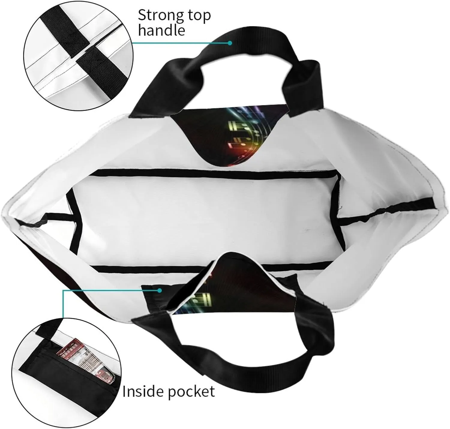 ASYG Music Tote Shoulder Bag Music Notes Bags Storage Handle Shopping Bag Portable Concert Bag