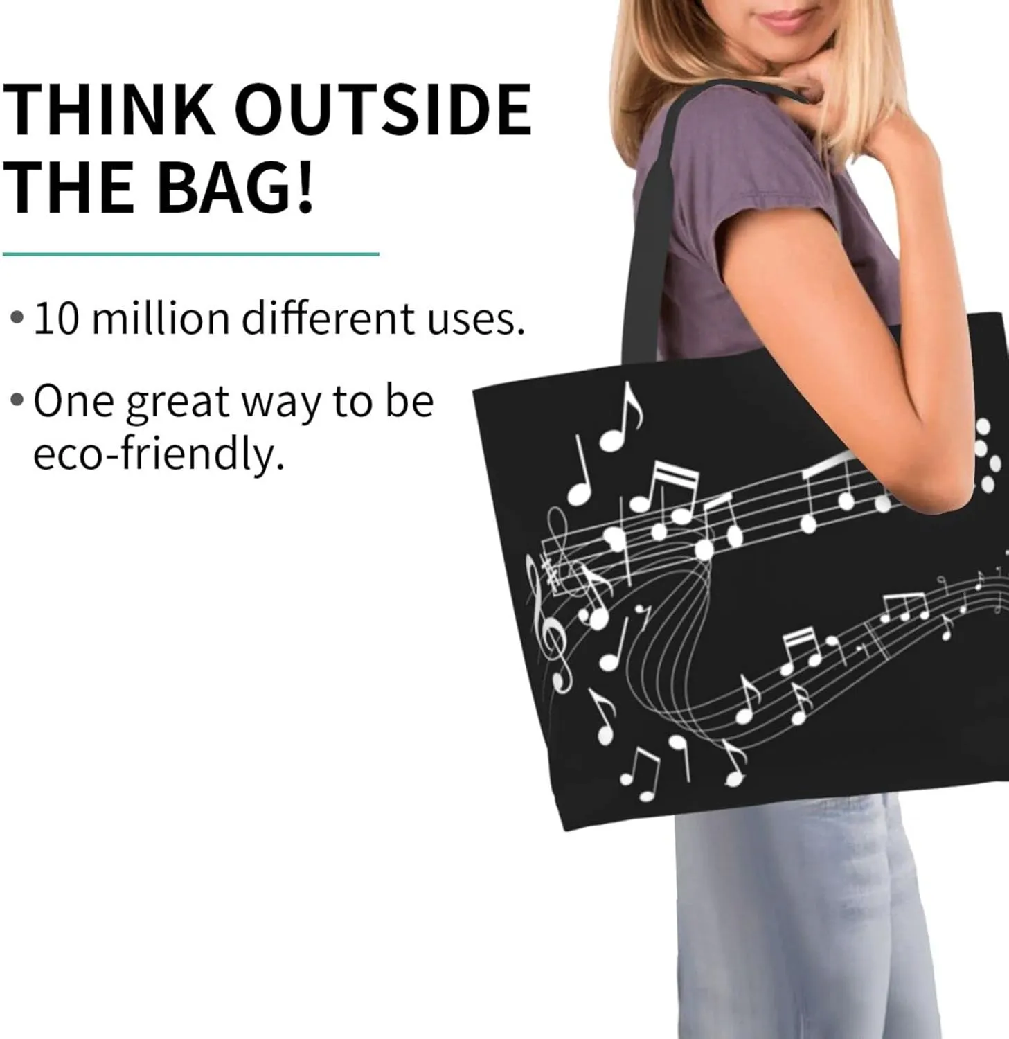 ASYG Music Tote Shoulder Bag Music Notes Bags Storage Handle Shopping Bag Portable Concert Bag