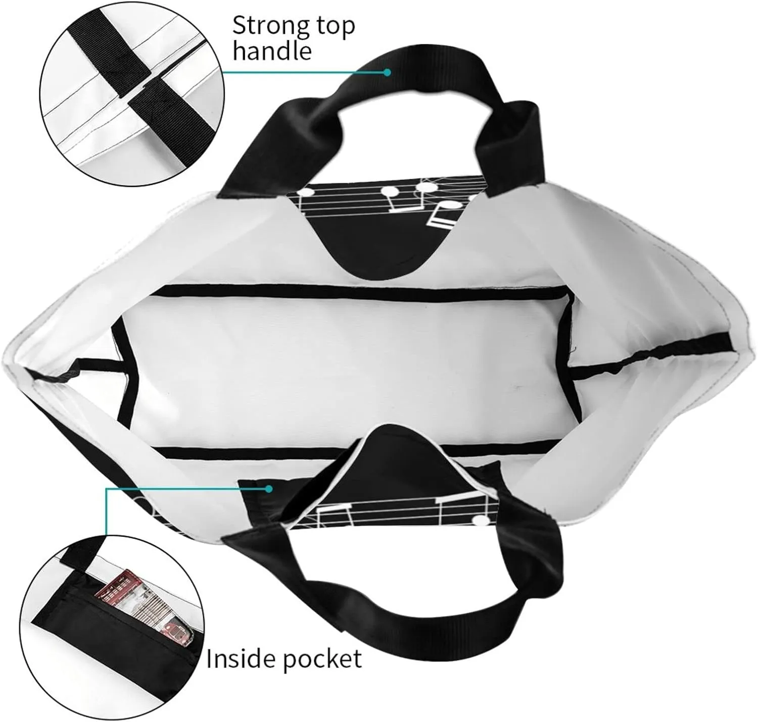ASYG Music Tote Shoulder Bag Music Notes Bags Storage Handle Shopping Bag Portable Concert Bag