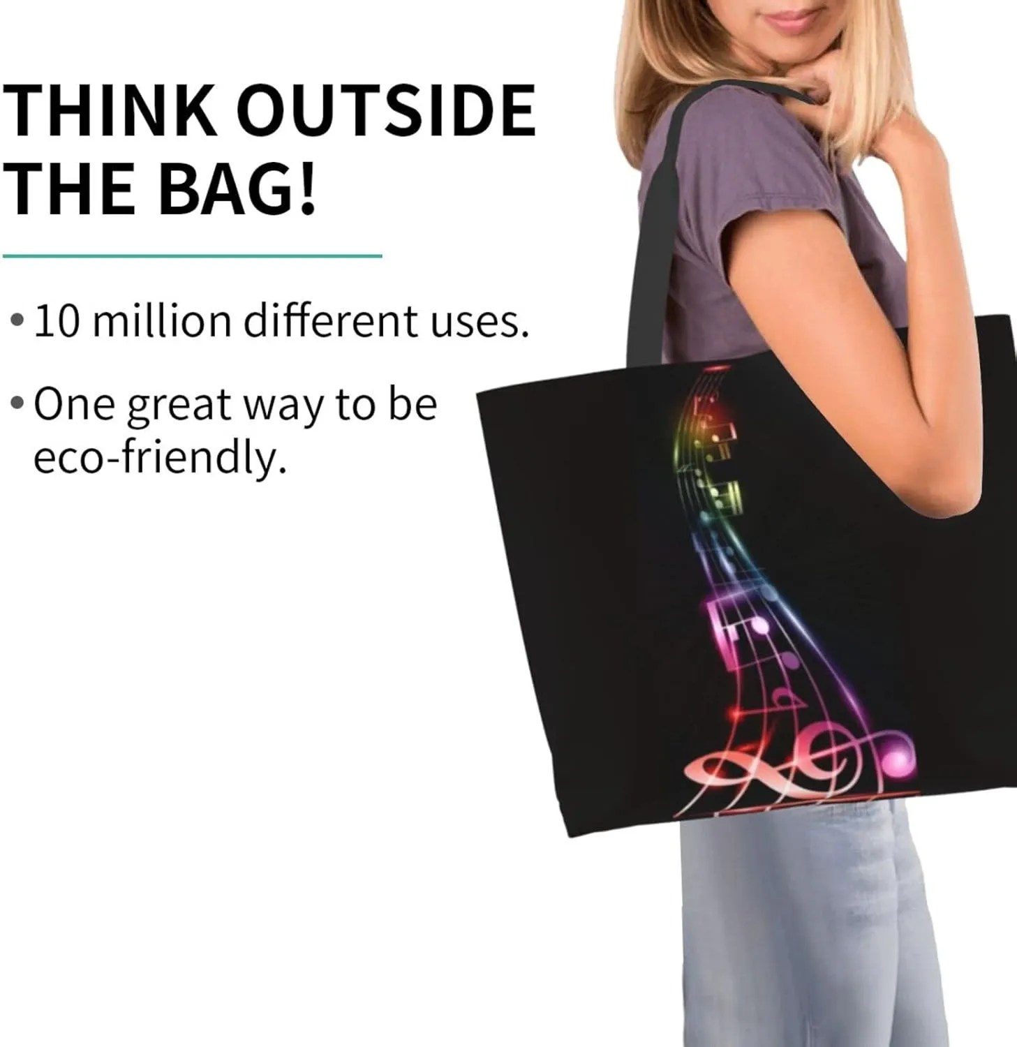ASYG Music Tote Shoulder Bag Music Notes Bags Storage Handle Shopping Bag Portable Concert Bag