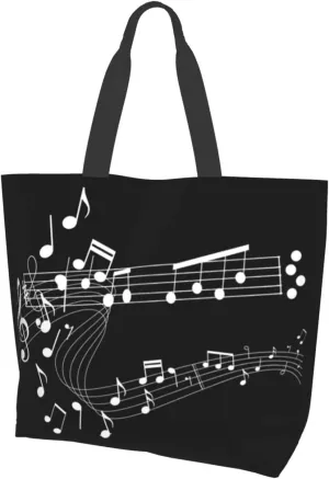 ASYG Music Tote Shoulder Bag Music Notes Bags Storage Handle Shopping Bag Portable Concert Bag