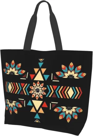 ASYG Native Tote Shoulder Bag Native American Grocery Bags Storage Handle Shopping Bag Portable Indian Bag