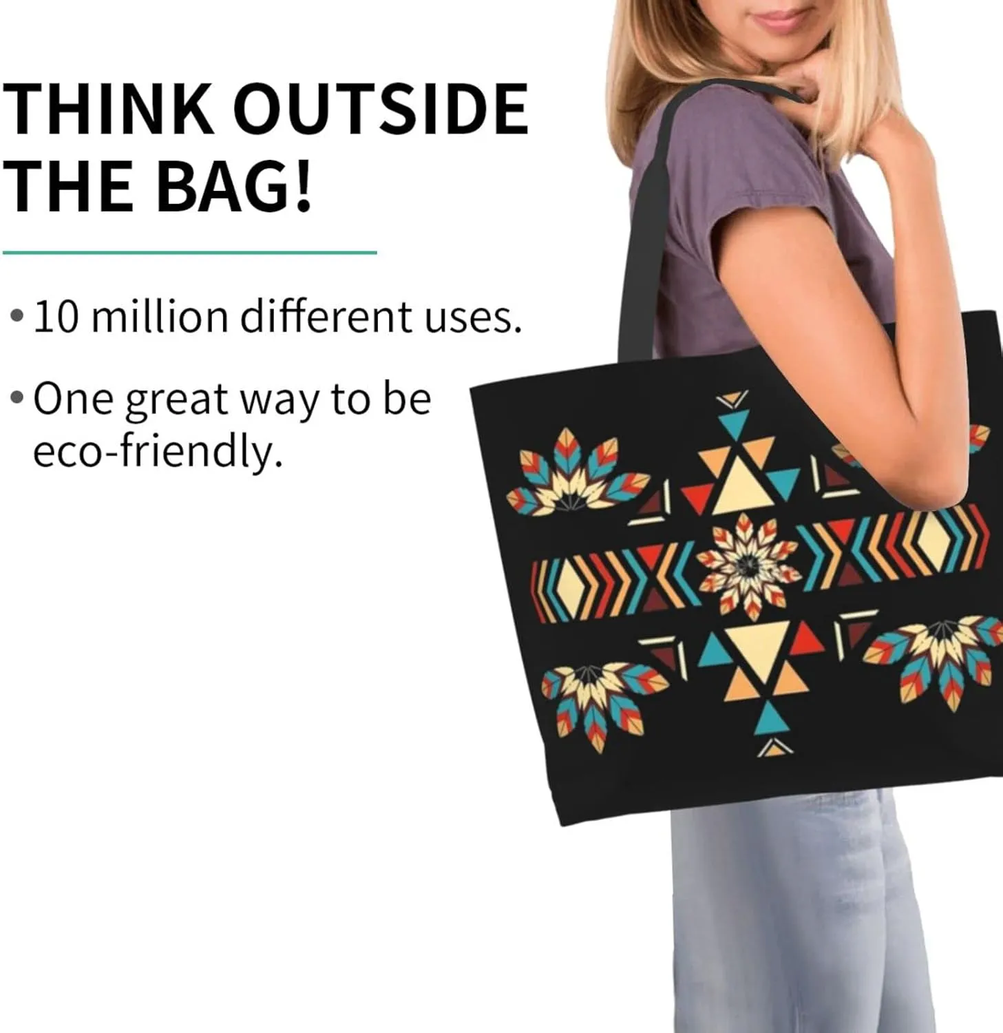 ASYG Native Tote Shoulder Bag Native American Grocery Bags Storage Handle Shopping Bag Portable Indian Bag