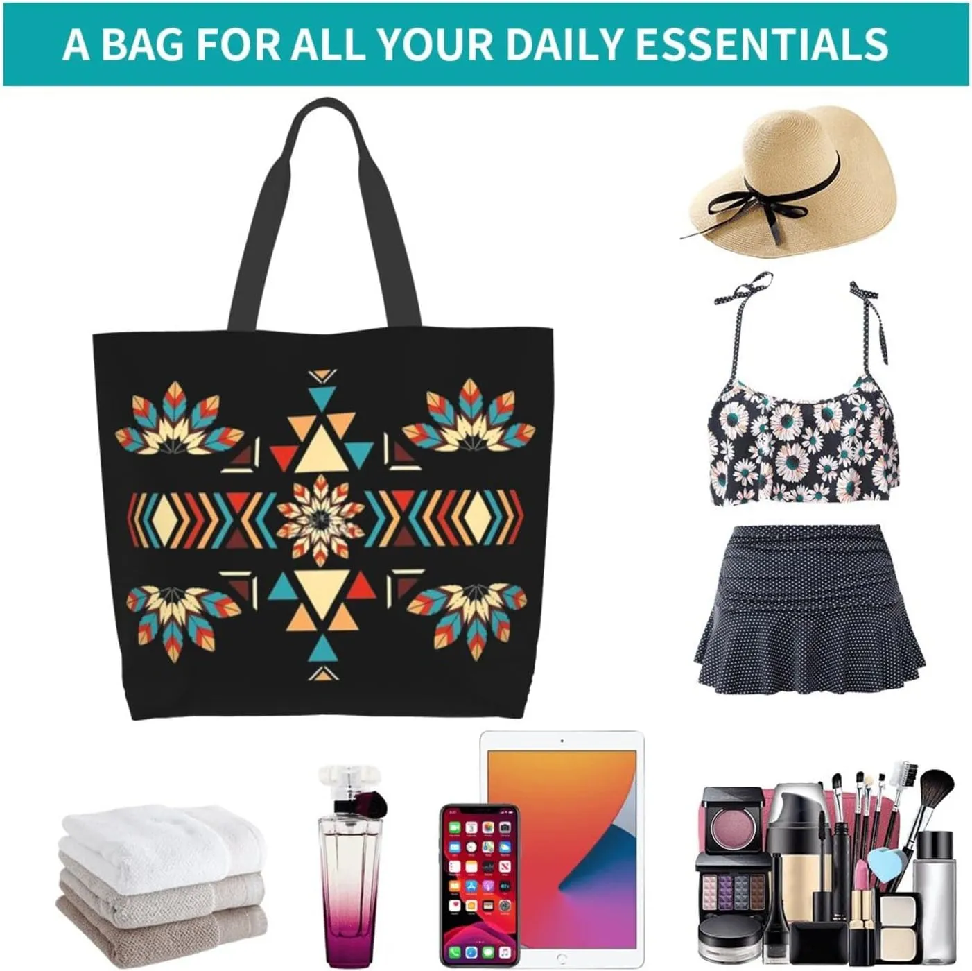ASYG Native Tote Shoulder Bag Native American Grocery Bags Storage Handle Shopping Bag Portable Indian Bag