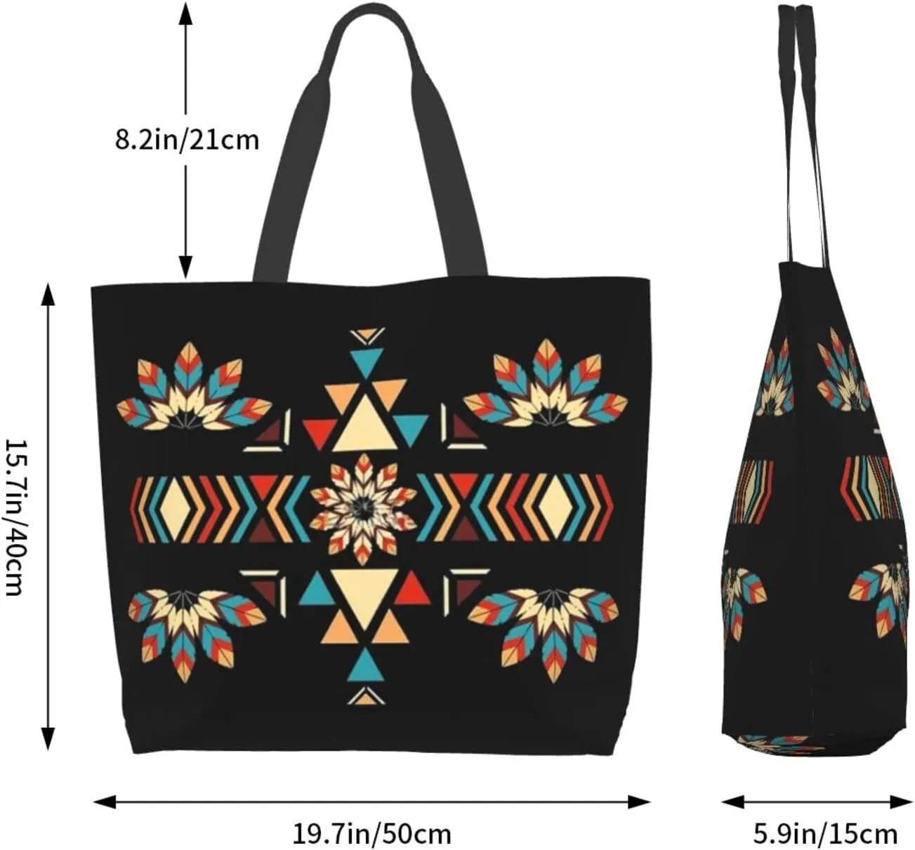 ASYG Native Tote Shoulder Bag Native American Grocery Bags Storage Handle Shopping Bag Portable Indian Bag