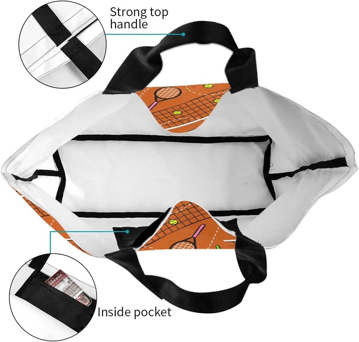 ASYG Tennis Tote Shoulder Bag Sport Grocery Bags Storage Handle Shopping Bag Tennis Portable Bag