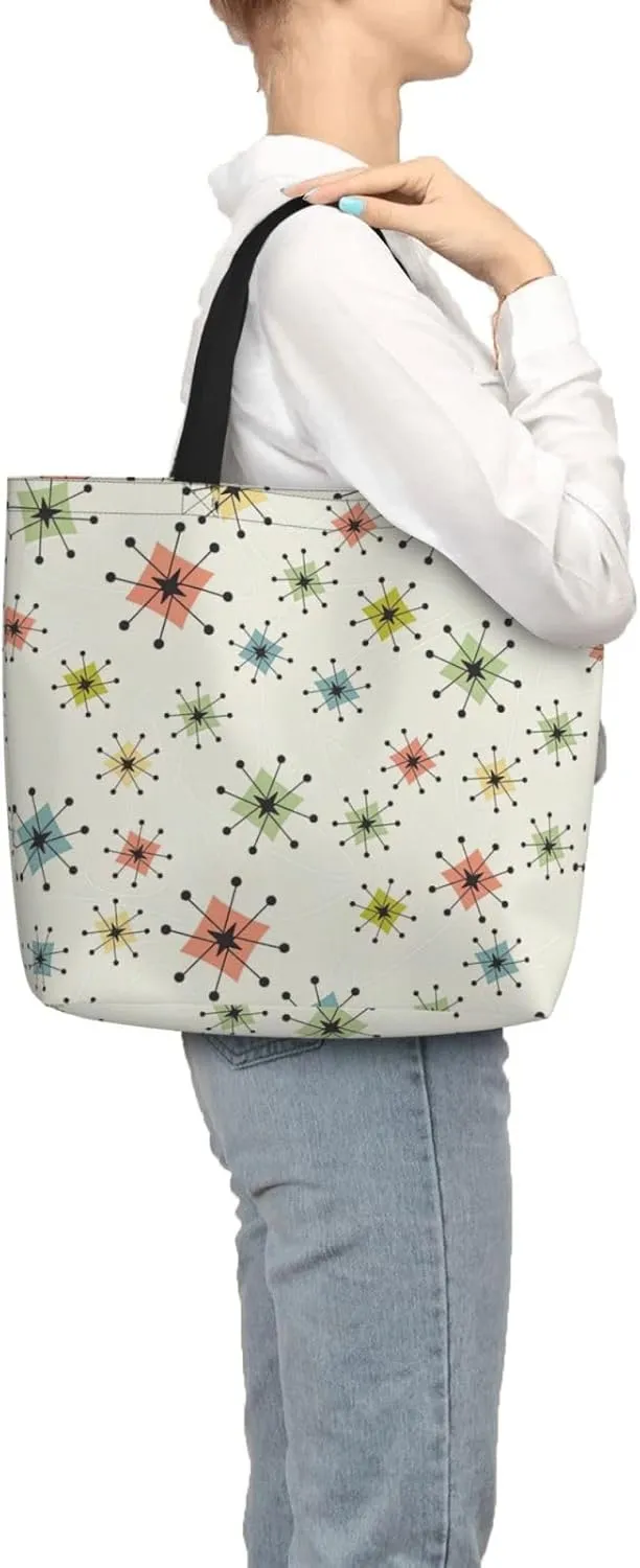 Atomic Stars Pattern Print Tote Bags Reusable Grocery Bag Shoulde Bag Handbag For Office Shopping Travel Women
