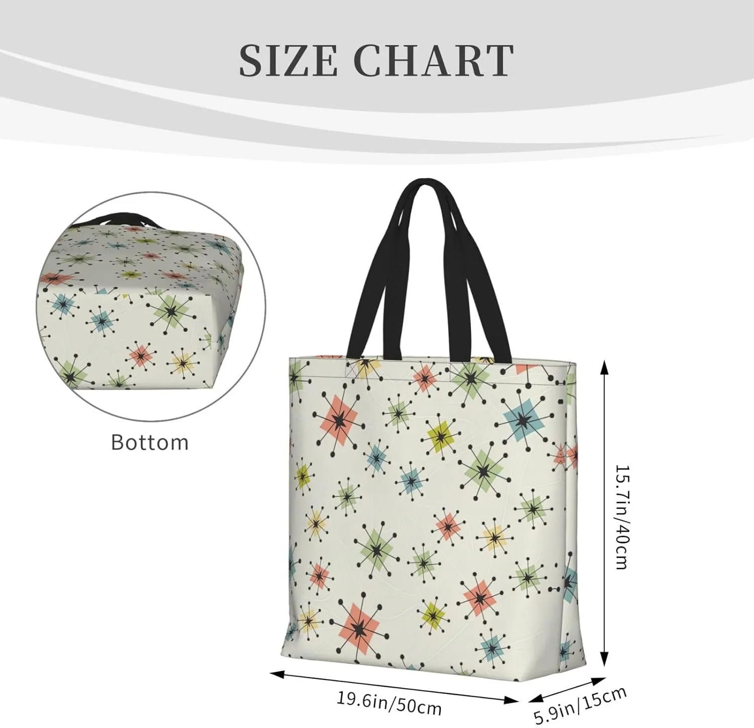 Atomic Stars Pattern Print Tote Bags Reusable Grocery Bag Shoulde Bag Handbag For Office Shopping Travel Women